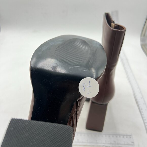 Women's Black Platform Ankle Boots High Chunky Block Heel Square Toe Boots Brown - Picture 4 of 5